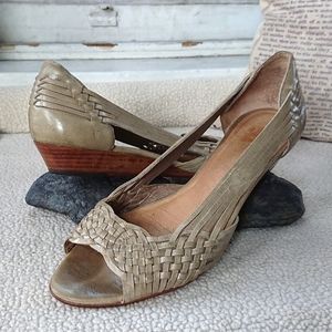 Frye "Cameron Skimmer" Woven Leather Peep Toe